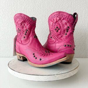 Lane COSSETTE Womens Cowboy Bootie 7.5 Pink Leather Western Short Ankle Boots